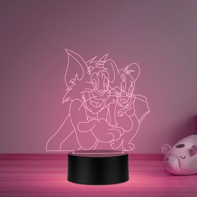 3D Illusion Cartoon Tom & Jerry Led Night Lamp 16 Color Changing Light with Remote Control  Best Gift for Children Girls Boys Kids Room Decoration